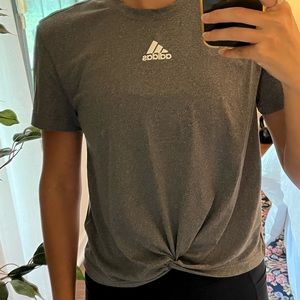 Adidas grey cropped short sleeve crew neck workout top